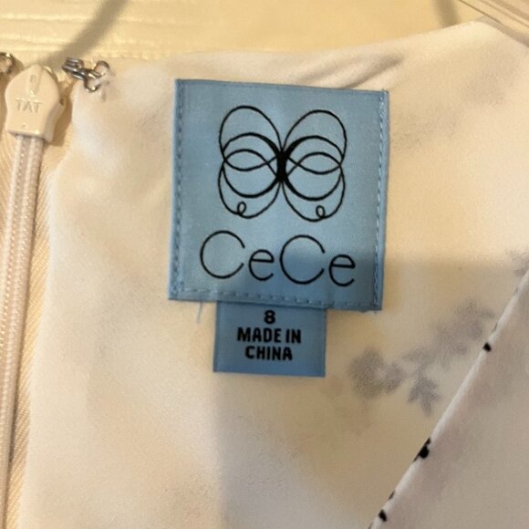 CeCe Sportswear Women's Tie Sleeve V-Neck Flower Chain Dress with Belt Size 8 - Picture 4 of 6